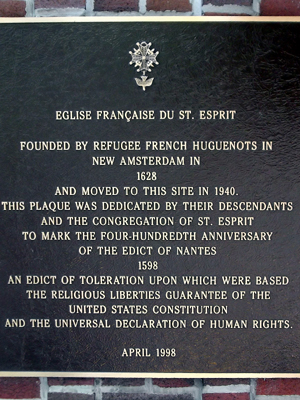 French Church of Saint-Esprit, New York (Plaque)