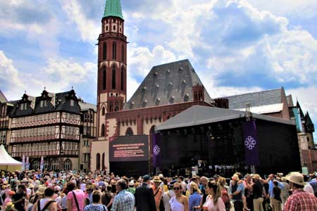 At One Table, Frankfurt (plaza view with church)